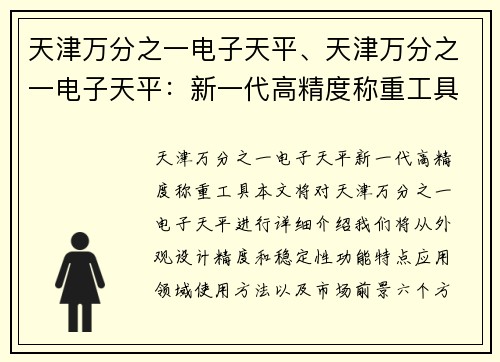 天津万分之一电子天平、天津万分之一电子天平：新一代高精度称重工具